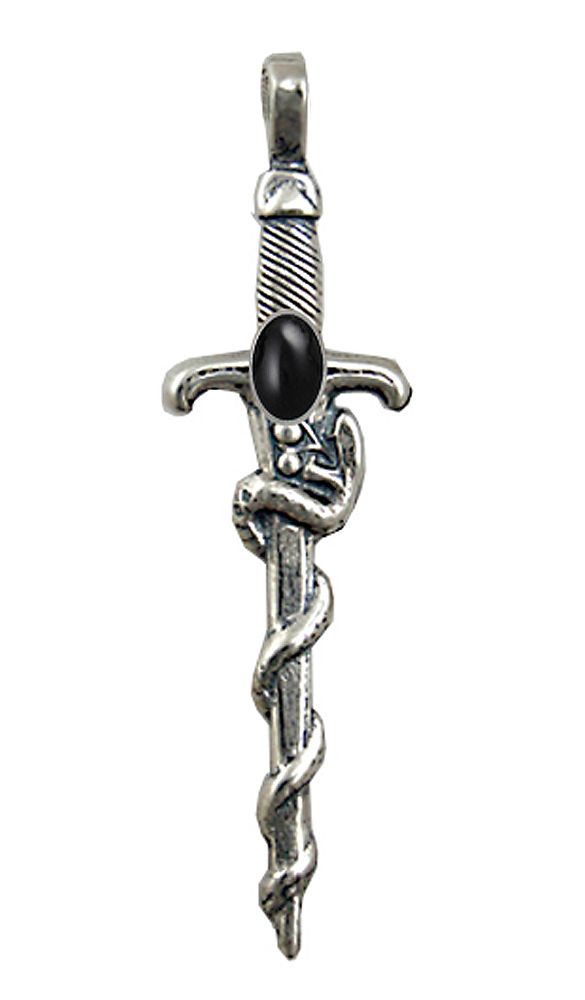 Sterling Silver Snake Sword Pendant With Black Onyx